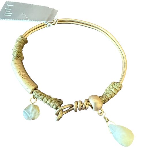 J. Jill Charm Bracelet Stone Glass Bead Antique Gold Tone Braided Cord Hook NWT - Picture 4 of 8